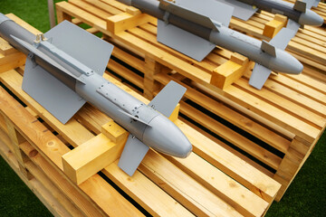 Self-guided air defense missiles. The combat heads are located on wooden pallets. Trade in...