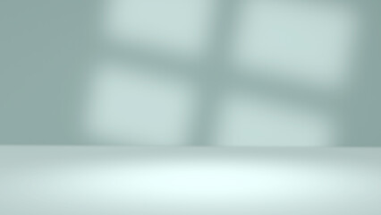 Empty blurred mint background with a window shadow, 3D-Illustration.