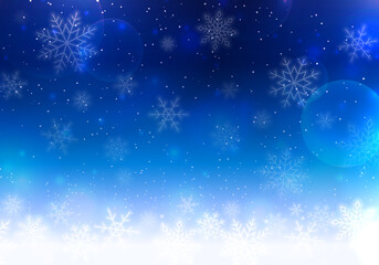 Fototapeta premium 雪の結晶が降る冬の夜空のベクターイラスト背景(xmas,snowflake,snowcrystal,holiday,art)
