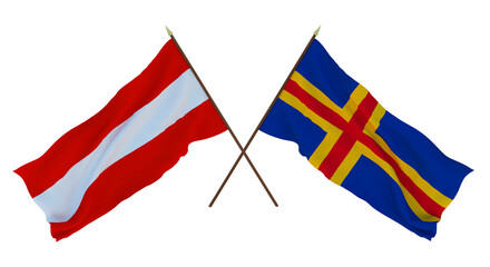 Background, 3D render for designers, illustrators. National Independence Day. Flags Austria and Åland Islands