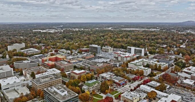Atlanta Aerial v741 cinematic dolly in, drone flyover decatur neighborhood capturing downtown cityscape surrounded by beautiful autumnal foliage autumn trees - Shot with Mavic 3 Cine - November 2021