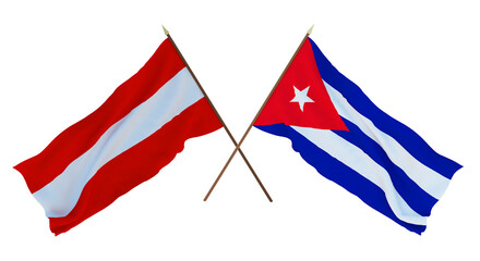 Background, 3D render for designers, illustrators. National Independence Day. Flags Austria and Cuba