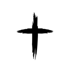 Hand drawn black grunge cross icon isolated on white background