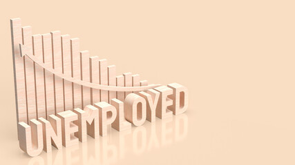 The wood text unemployed and chart for business concept 3d rendering