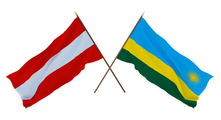 Background, 3D render for designers, illustrators. National Independence Day. Flags Austria and Rwanda