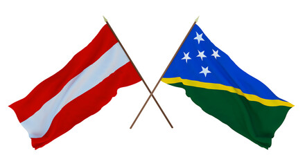 Background, 3D render for designers, illustrators. National Independence Day. Flags Austria and Solomon islands