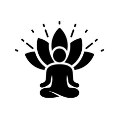 Yoga Person in Pose Lotus Silhouette Icon. Spiritual Energy Meditation Relax Pictogram. Meditate Relaxation Asana Exercise Black Icon. Zen Wellness. Isolated Vector Illustration