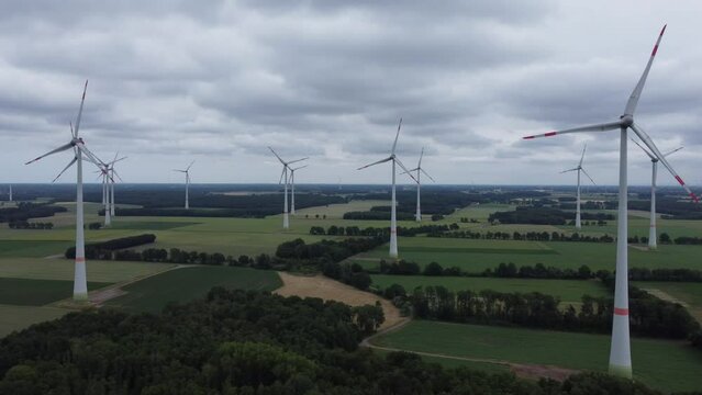 Drone footage of wind farm in Northern Germany