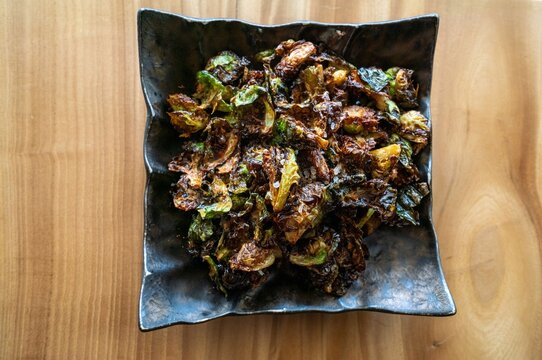 Closeup Shot Of Crispy Brussels Sprouts As An Appetizer