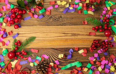 Christmas Mockup with Paper Confetti Flat Lay Top View