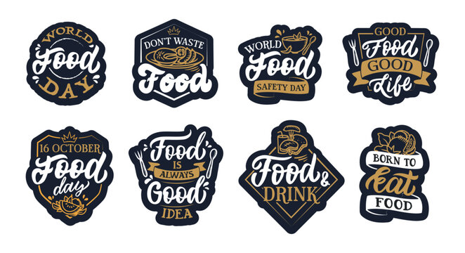 Naklejki The set of lettering patches on Food day. The badges, and emblems