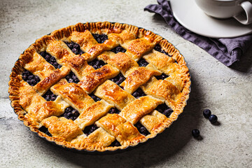 Homemade blueberry pie. Thanksgiving food concept.