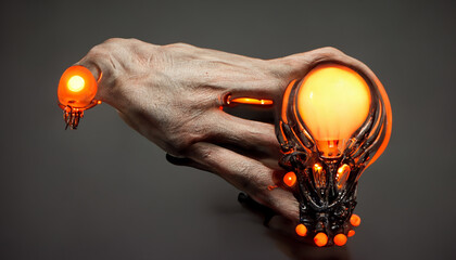 alien hand holding a bulb