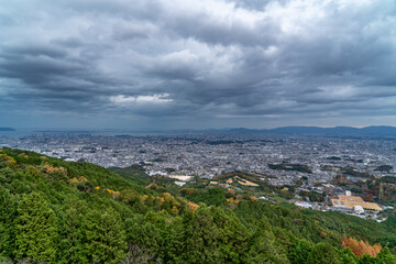 Fototapeta na wymiar View of Fukuoka city and sea from hill in autumn.
