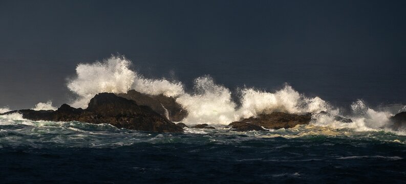 Waves at Ucluelet, Canada crushing over the rocky formations