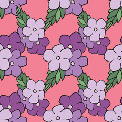 Verbena flowers on pink, seamless vector pattern