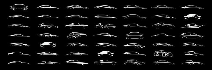 Fototapeta Sports car logo icon set. Motor vehicle silhouette emblems. Auto garage dealership brand identity design elements. Vector illustrations. obraz