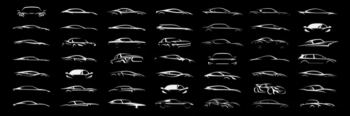 Fotobehang Sports car logo icon set. Motor vehicle silhouette emblems. Auto garage dealership brand identity design elements. Vector illustrations. © JoelMasson