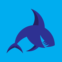 vector graphic illustration of a blue shark jumping in the air. can be used for product logos or other.