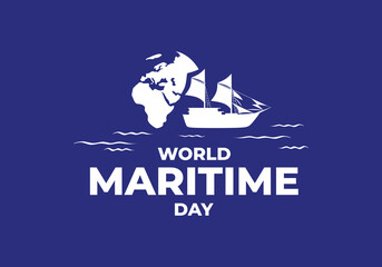 World maritime day background with earth map and big ship.