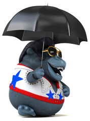 Fun 3D cartoon illustration of a rocker gorilla