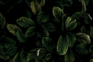 Closeup green leaves of tropical plant in garden. Dense dark green leaf with beauty pattern texture...