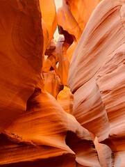 Vertical amazing shot of an inside  view of  Antelope Canyon with sandstones