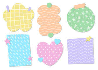 Cute pastel memo abstract texture pattern heart circle flower square rectangle cloud striped notes, blank notebooks, paper sticky notes, notepad, diary study scrapbook collection set bundle