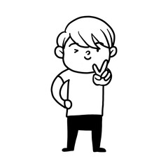 peace expression of cute boy character design