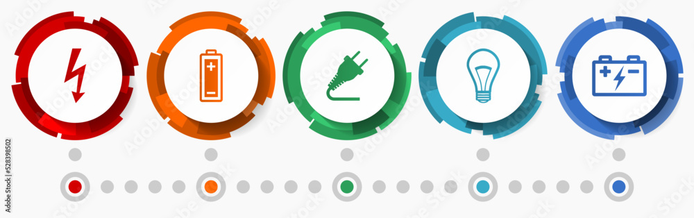 Poster Power concept vector icon set, electricity modern design infographic template, technology colorful web buttons collection