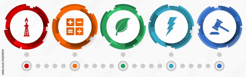 Poster industry concept vector icon set, technology flat design web buttons, business infographic template