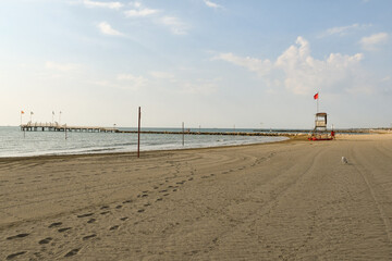 The empty beach of Venice Lido early in the morning, Venice, Veneto, Italy
