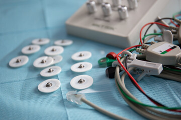 Apparatus, wires, electrodes on the dentist's table. Tensotherapy in stomatology