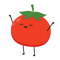 Tomato cartoon. Tomato character design. Tomato on white background.