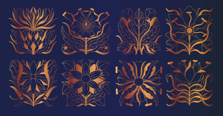 Art nouveau style flower plant basic element. 1920-1930 years vintage design. Symbol motif design.
