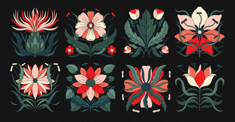 Art nouveau style flower plant basic element. 1920-1930 years vintage design. Symbol motif design.