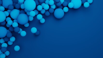 3D render of blue balloons on blue background with copy space