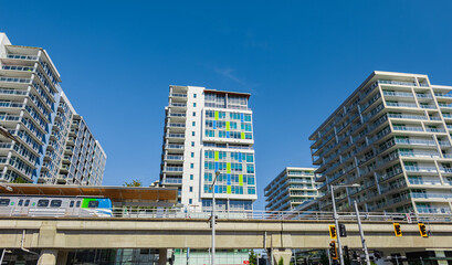 Richmond cityscapes. Downtown with Modern apartment buildings in Richmond BC, Canada.