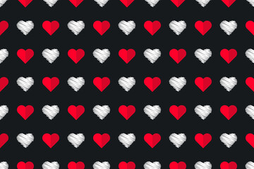 Scribble heart love seamless pattern