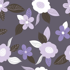 Seamless floral pattern based on traditional folk art ornaments. Art flowers on color background. Scandinavian style. Sweden nordic style. Vector illustration. Simple minimalistic pattern