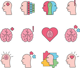 mental icon set cute or flat modern character imagination and mind power icon design concept. Infographic with icons on a white background.