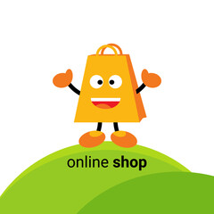 Fototapeta premium Online shop logo mascot icon with paper bag shape. Elegant color combination. Suitable for use in promotional media.