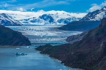 Beautiful landscape Patagonia mountains glacier lake river forests and waterfalls. Chile,Argentina.