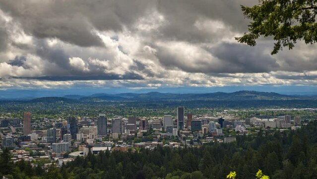 Timelapse of heavy clouds moving over Portland, Oregon
