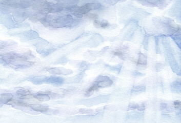 Bright clouds in the evening sky. Watercolor landscape