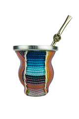 Beautiful colorful mate cup with bombilla and transparent background for your creative works.