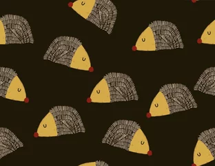 Ornament mit Igel für Kindertapete oder Packpapier. Nahtloses Motive. Vintage-Muster. Bunter Rapport. Farbenfroh. Verspielt. Tiermotiv © Verena
