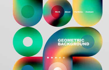 Circles and round shapes landing page abstract geometric background. Web page for website or mobile app wallpaper