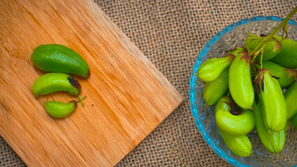 Selective focus Belimbing wuluh, Vegetable starfruit or sour starfruit (Averrhoa bilimbi L.) are used as cooking spices. Selective focus photo