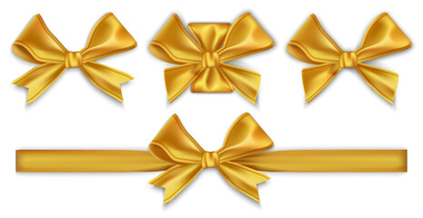 Gold bow on whtie background. Vector illustration for happy events